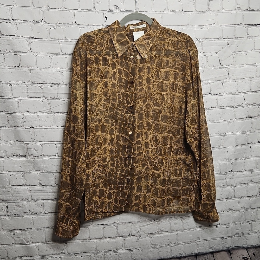 RENE LEZARD Buttondown Blouse Crocodile Pattern Size 40